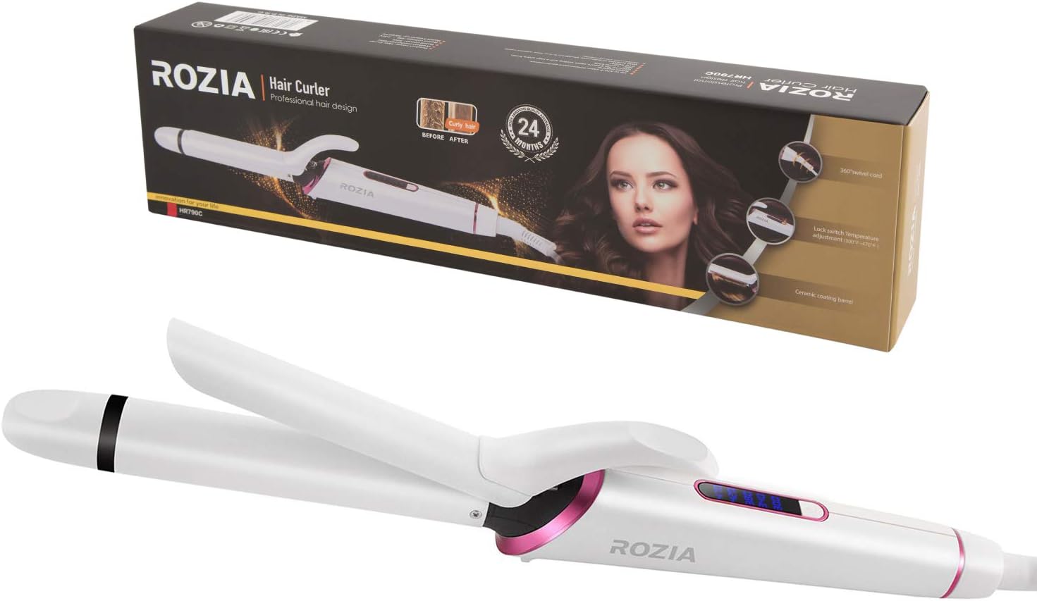 Curling Iron 1 Inch Hair Curling iron wand Ceramic Tourmaline Coating Curling Wand Instant Heat up to 300°F- 470°F (5 Heat Settings,Dual Voltage)