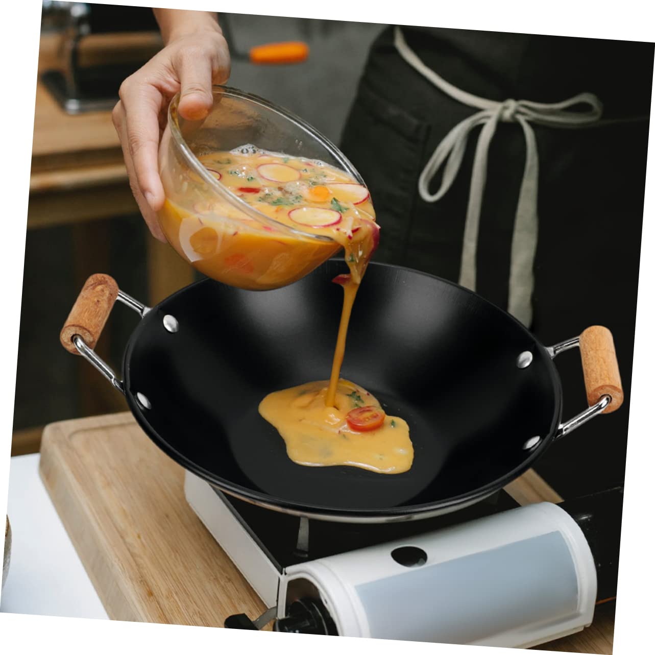 COLLBATH 2pcs Anti-overflow Pot Hot Pot Removable Wooden Handle Heat Resistant Easy Cleaning Kitchen Supply