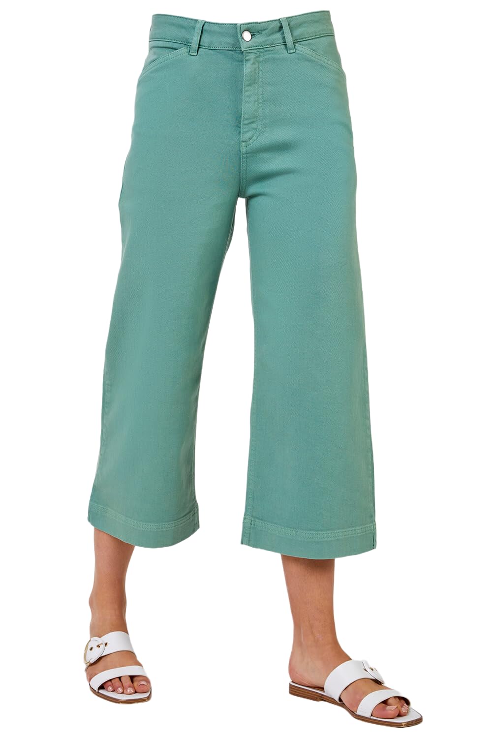 Roman Women's Light Green Wide Leg Stretch Denim Cropped Culottes In | Size: 20