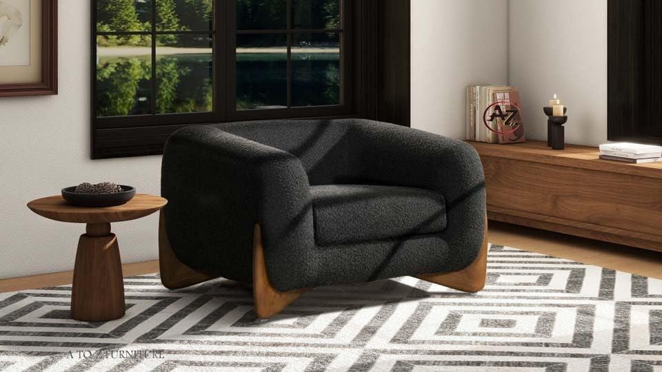 Image of Upholstered 3 Seater Sofa Three Seater Sofa with Wooden Legs for Living Room Hotels & Offices ((Black 3+1))