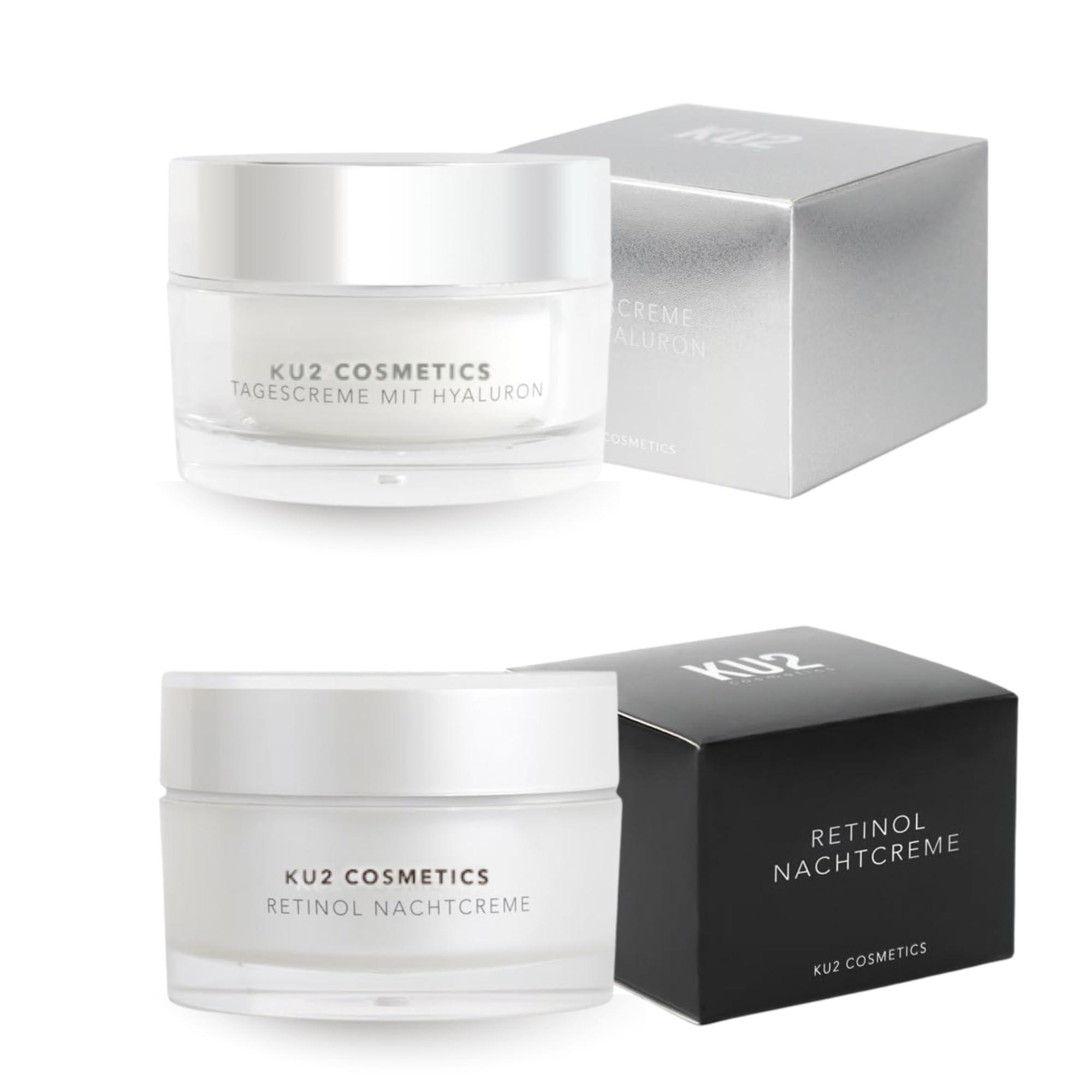 KU2 Cosmetics Tages- & Nachtcreme Set – Hyaluron Tagescreme & Retinol Nachtcreme – Feuchtigkeitsspendende Gesichtspflege & Anti Aging Pflege – Für glattere, straffere Haut, je 50 ml