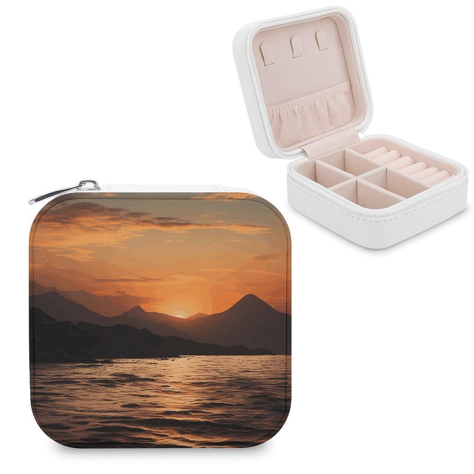 VstaDank Mountain And Water at Sunset Jewelry Box Exquisite Leather Jewelry Organizer Portable Trinket Organizer Fashion Travel Jewelry Case for Rings Earrings Necklaces Unique Gifts for Women