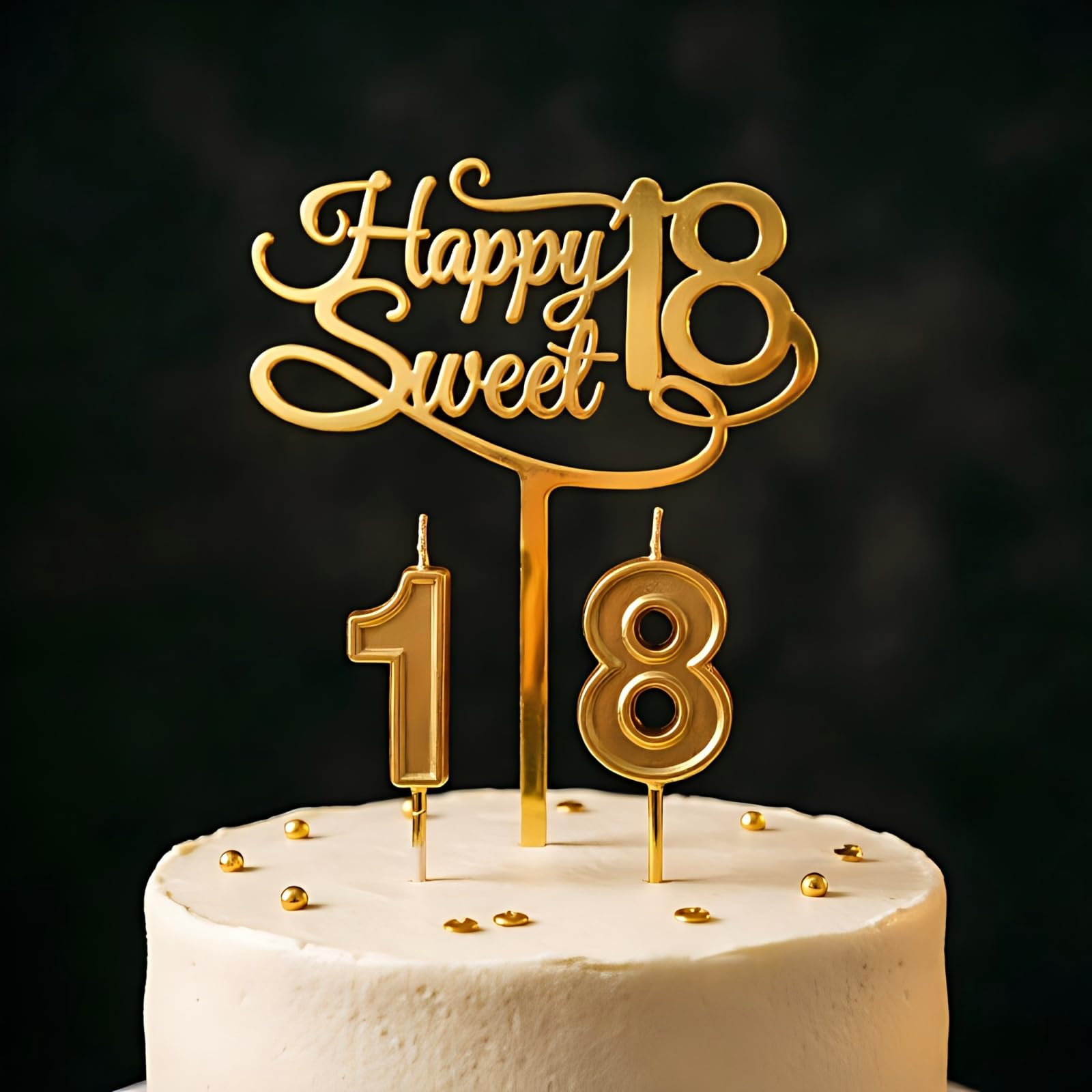 18th Birthday Cake Topper - Acrylic "Happy Sweet 18" Sign with Golden Number Candles, Reusable Adult Party Decorations