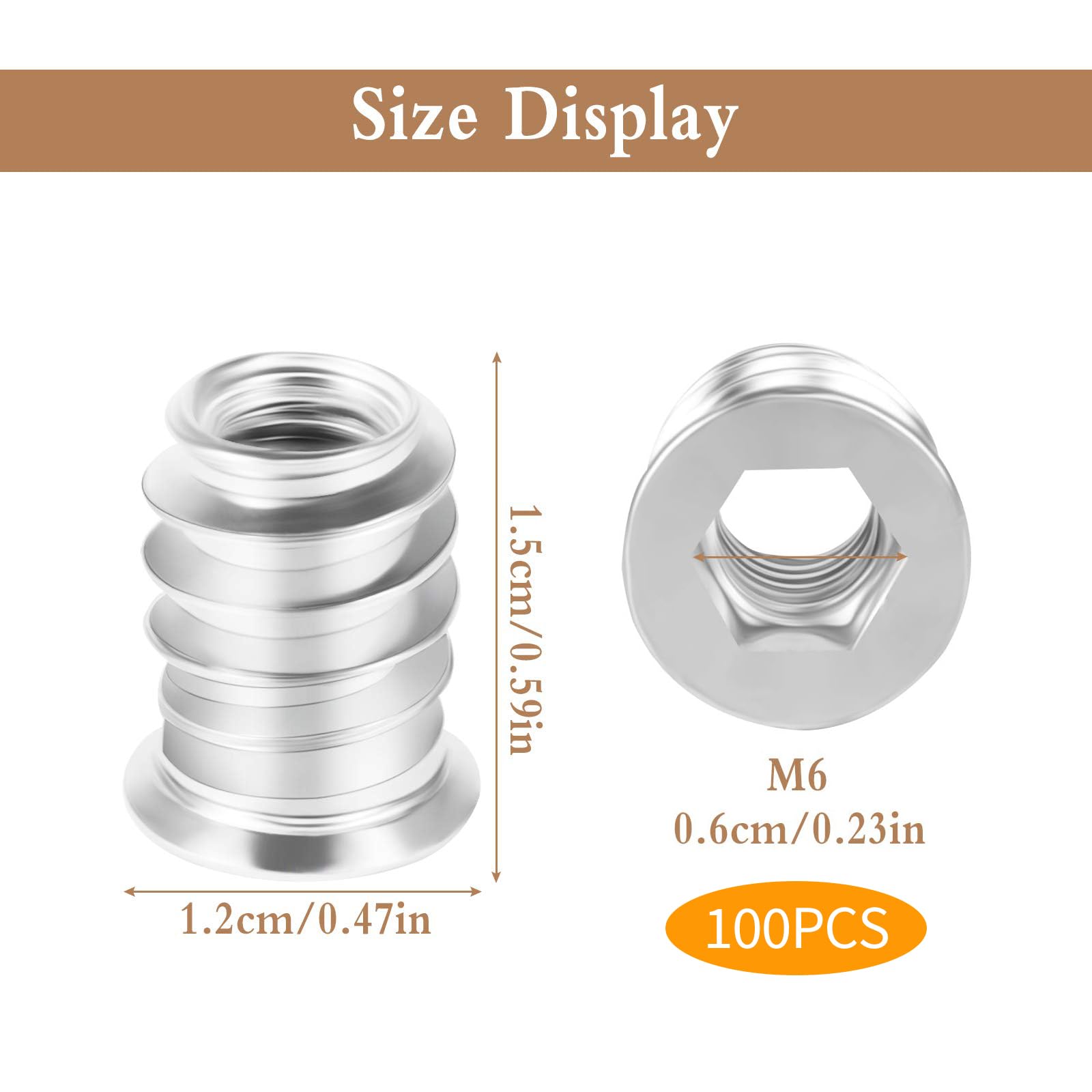 Dadi Per Legno M6 X 15 Mm - 100 Pezzi Zincati, Inserti Filettati Per Mobili - Facili Da Avvitare - Foto 3