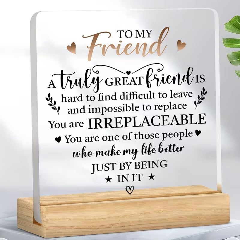 SNAPTRAP Friend Gift Acrylic Plaque with Wooden Base Stand | Emotional Friendship Quote Gift for Best Friends BFF | Birthday, Friendship Day Gifts | Table Desk Decor Keepsake for Friends-image-45