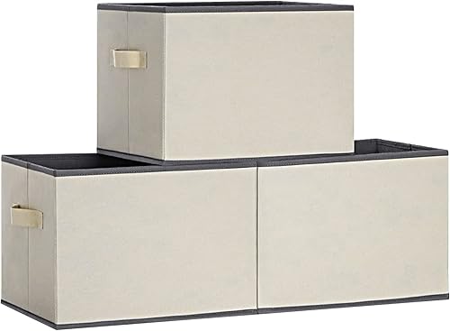 ASXSONN Contenedores de almacenamiento de tela pequeñas para organizar juego de 3 contenedores de almacenamiento de armario con asas reforzadas