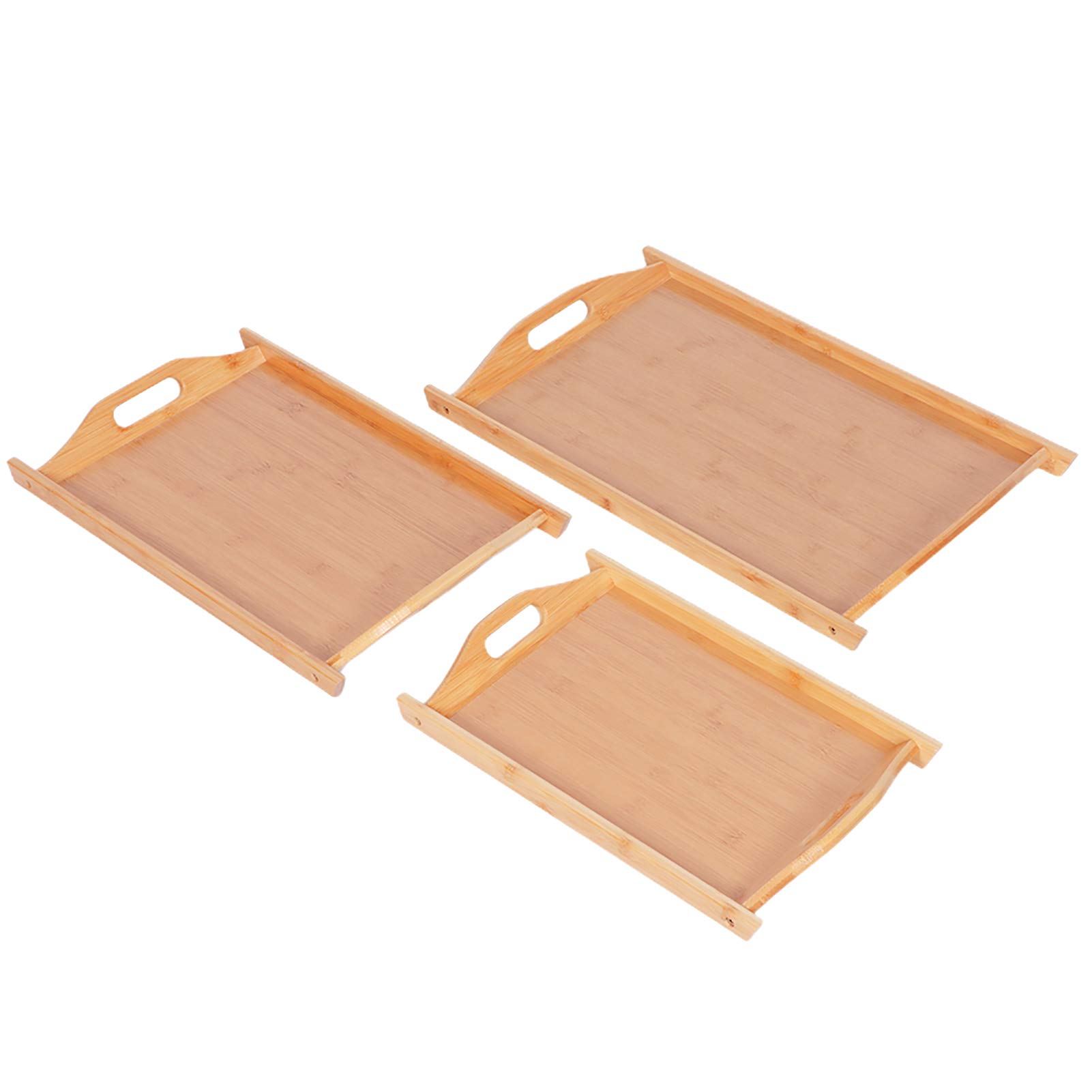 Plateau à Thé Rectangulaire En Bambou, Solution De Service élégante Pour la Maison Et les Fêtes(3Pcs/Set-Couleur du bois)