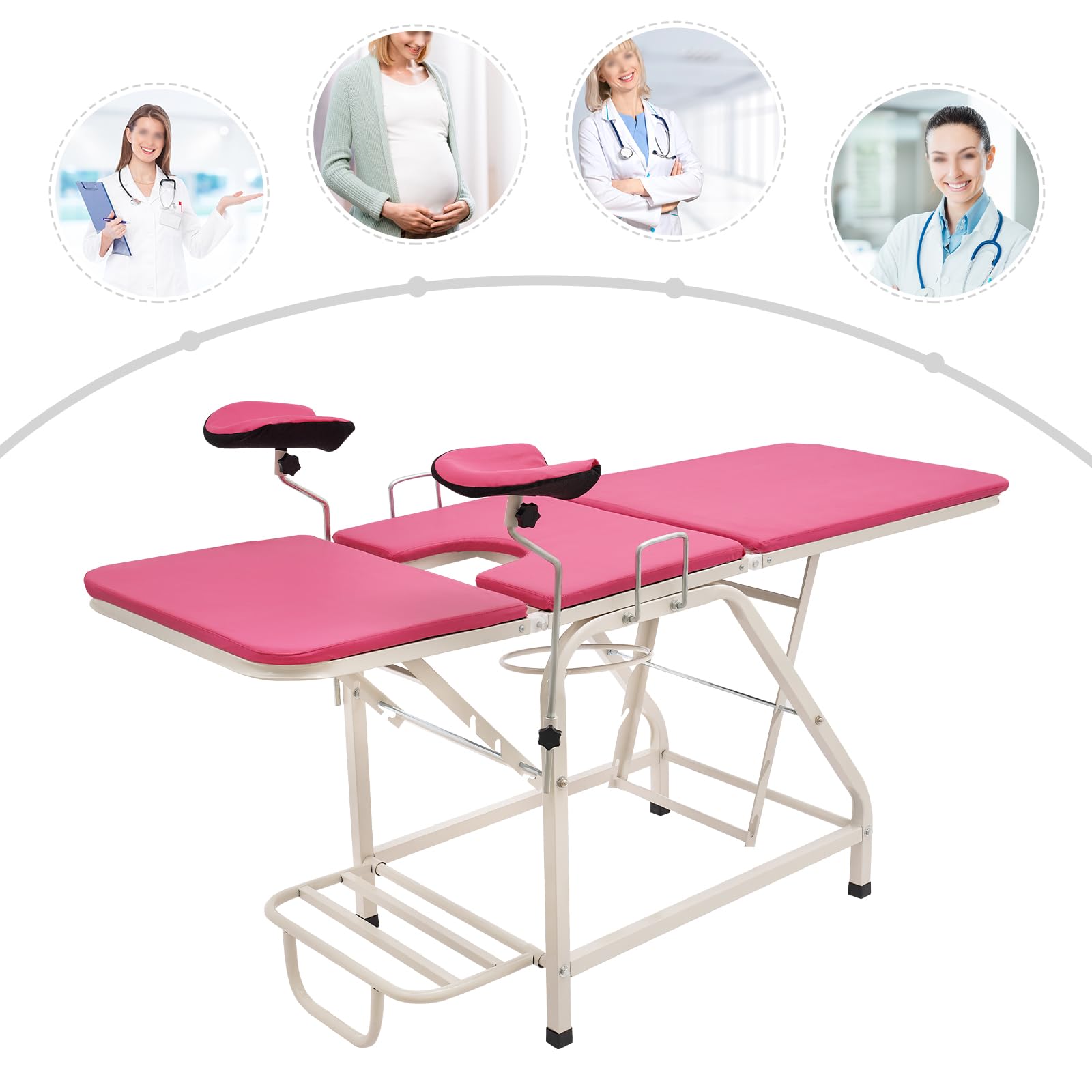 Gynäkologischer Stuhl Untersuchungstisch Verstellbarer Rücken 0° bis 65° Gynstuhl Gynäkologisches Untersuchungsbett,Max 150kg,Für die Untersuchung, Diagnose, Chirurgie (Rosa)