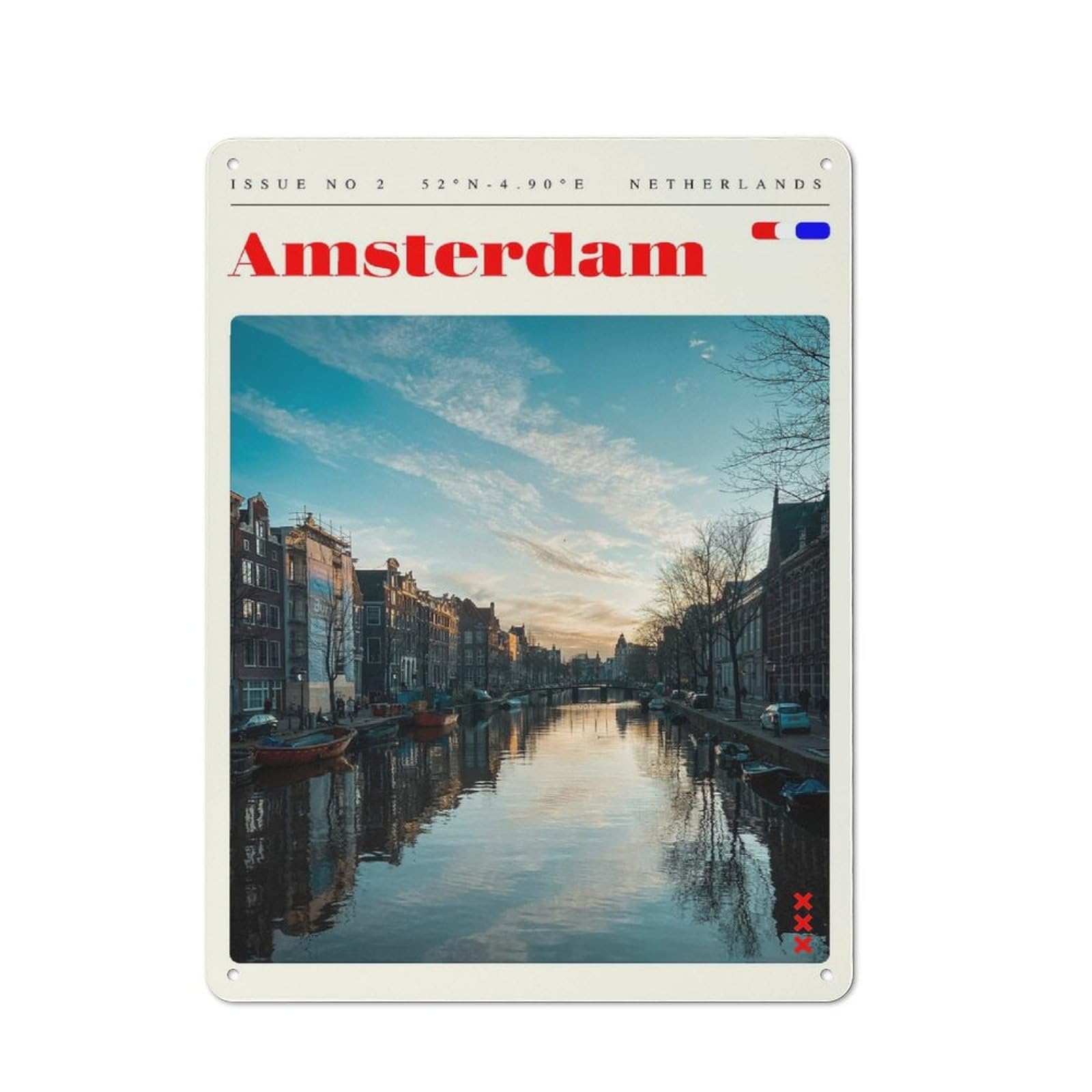Junmoney Style-1 Amsterdam Netherlands Travel Art Shop Front Style Metal Wall Decor 40X30cm, Bistro Metal Sign For Takeaway, Bar, Kitchen Or Counter Area