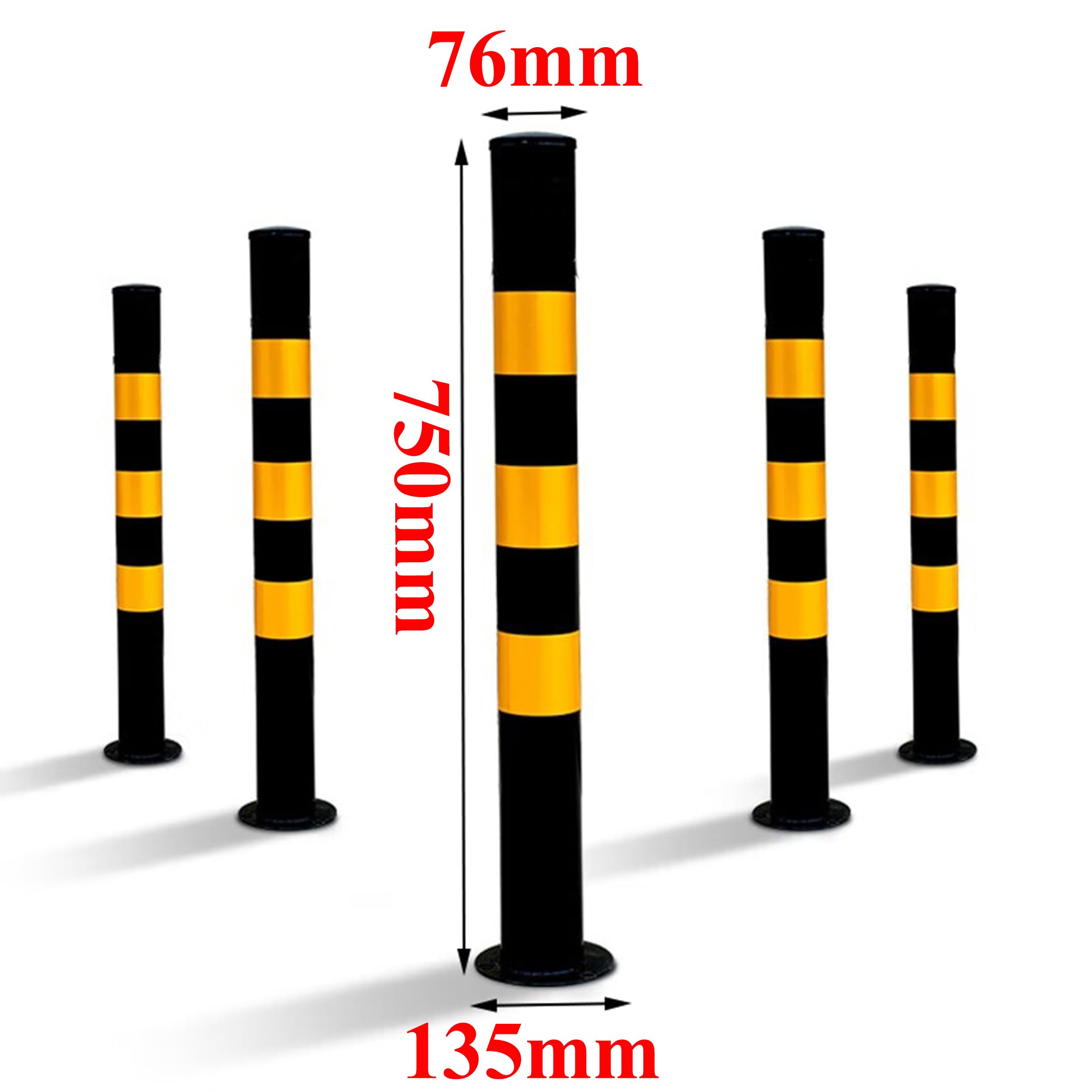 Set di 2 pali di intercettazione, colore nero/giallo, diametro 76 mm, altezza 750 mm, in acciaio robusto, con viti di fissaggio (giallo riflettente)
