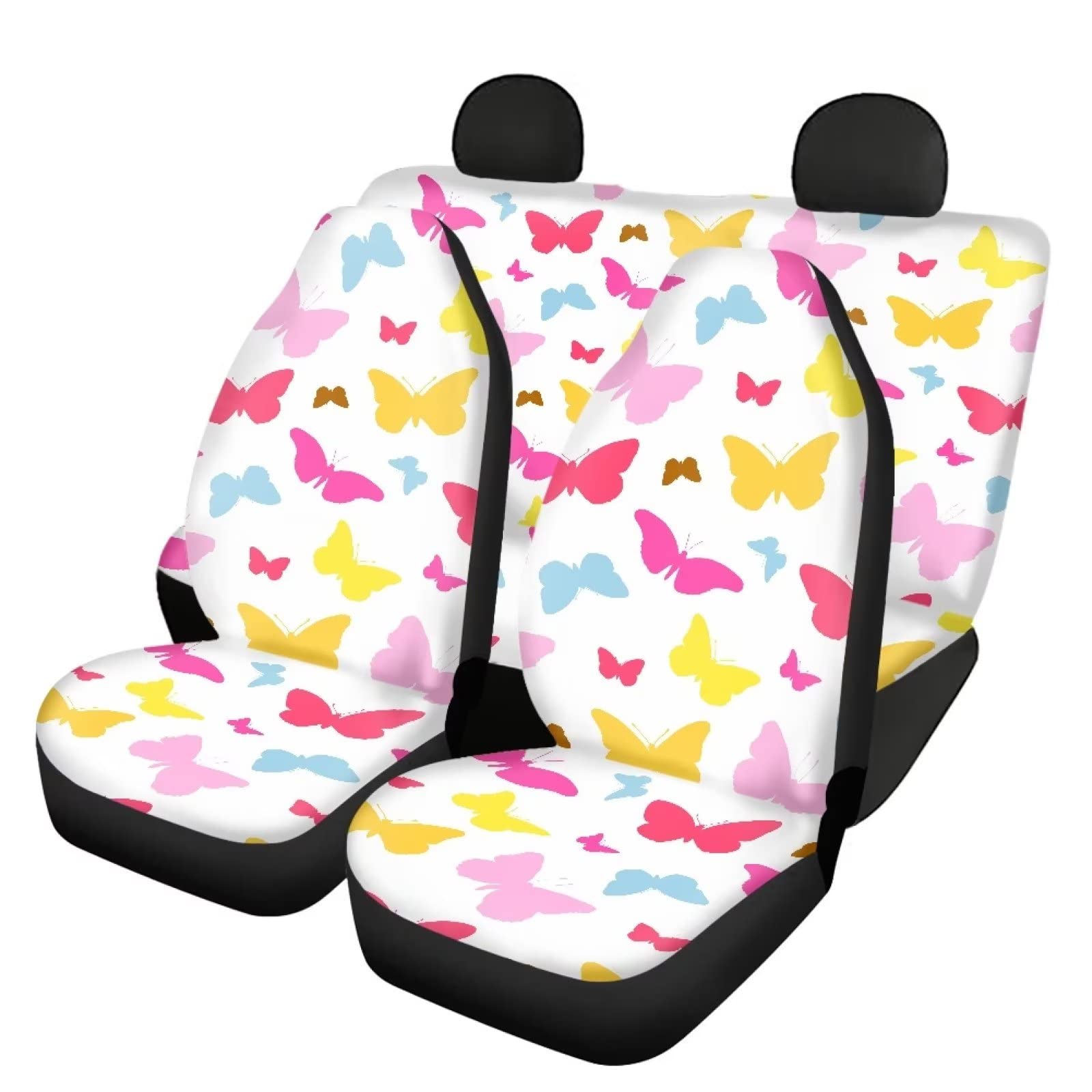 Modysero Funny Butterfly Print Custom Fitted Car Seat Cover Full Set Soft Durable Automotive Seat Cover for Women All Season Full Coverage Decor Accessories Universal Fit Most Cars