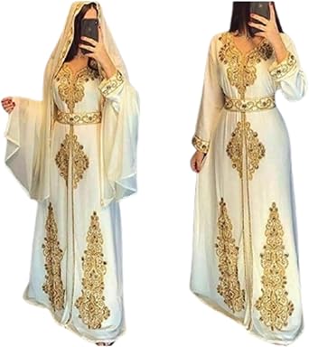 Moroccan White Dubai Kaftans Abaya Dress Very Fancy Long Modern Farasha Gown Islamic Dress