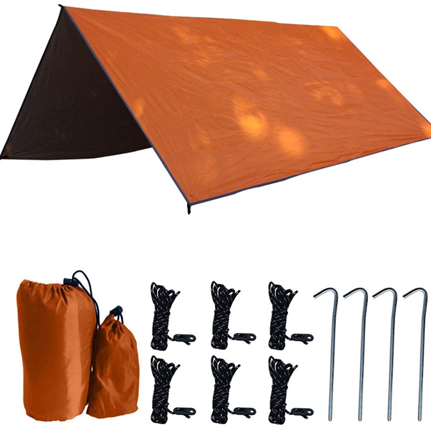 Zeltplanen Camping wasserdichte Tarp Sonnenschutz Plane Wasserdicht, Regenschutz Sonnenschutz Anti-UV Leicht Und Kompakt Ultraleichte Hammock Plane Für Reisen Wandern Picknick (Orange)