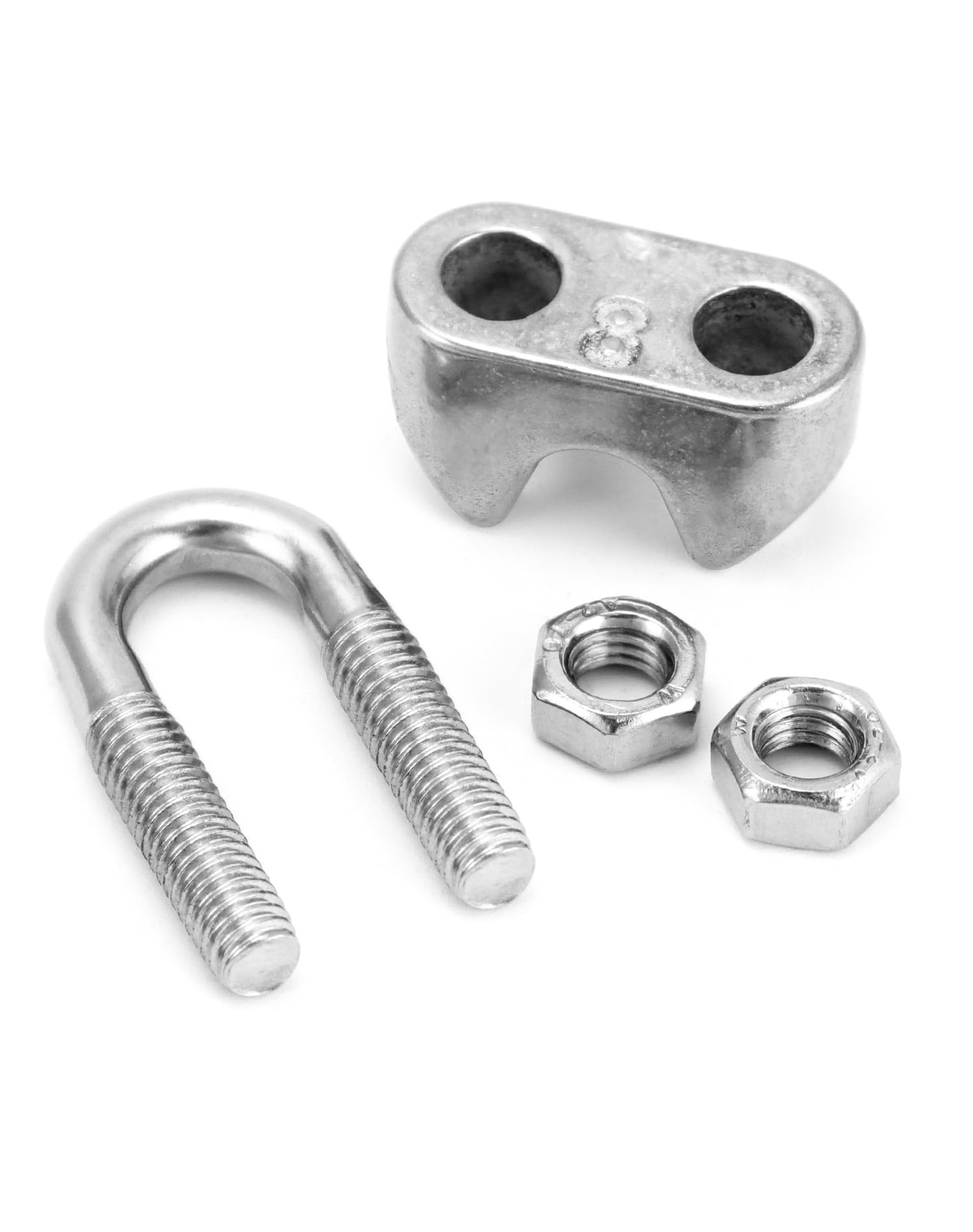 QWORK Lot de 25 colliers de serrage M8 de 0,6 cm, grand boulon en U, serre-câbles en acier inoxydable 304, connectez 2 couches de fil pour former une boucle