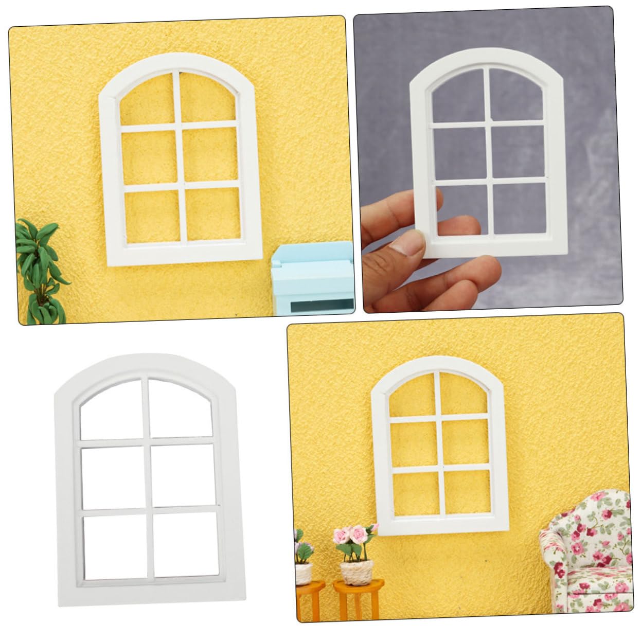 TOYANDONA Miniature Dollhouse Window Frame 4 Pieces Small Wooden Windows for Diy Doll House Accessories Tiny Home Decor 4.06X2.95X1.26 Inch - Image 2