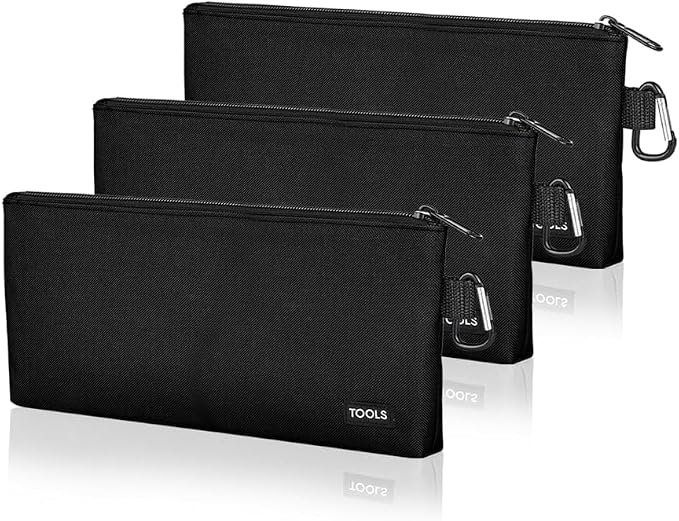 3 Pcs Zipper Tool Pouches, Flat Bottom Utility Bags with Carabiners image 5