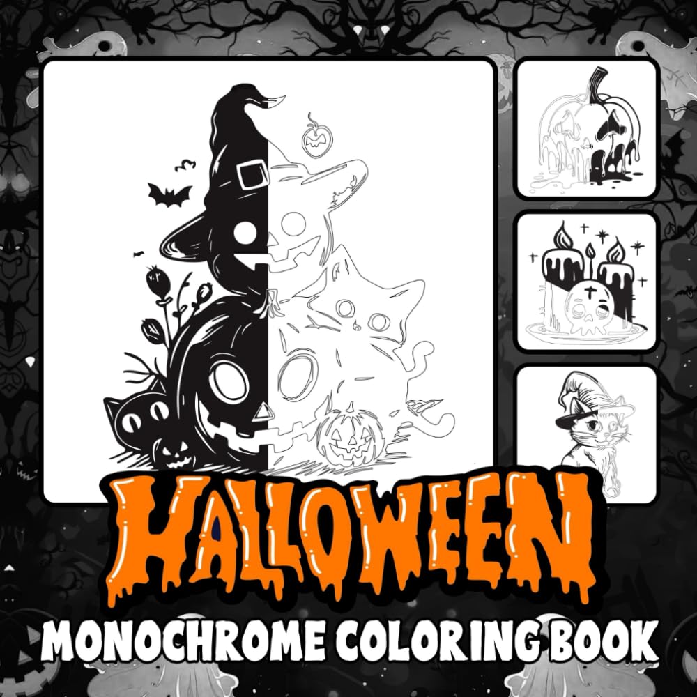 Halloween Monochrome Coloring Book: 50 Spooky Illustrations to Complete & Reveal Stunning Minimalist Mystery Silhouettes — Simple & Satisfying Designs for Adults and Teens