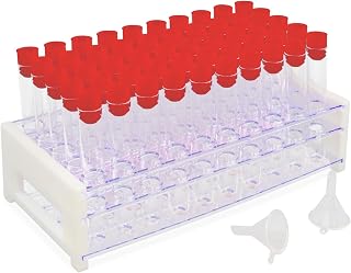 Test Tubes with Rack,50 Pack Clear Plastic Test Tubes16x100mm - with Secure Caps & Durable Holder Rack, Ideal for Scientific Experiments, Candy Beads Sample Storage, Kids Party Supplies (16x100mm)