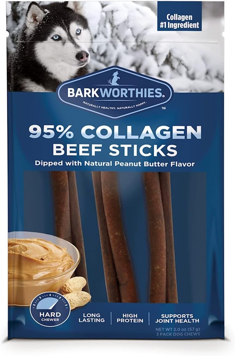 Barkworthies 840139122637 6 in. Collagen Grain Free Beff Peanut Butter Stick Dog Treat - Case of 50
