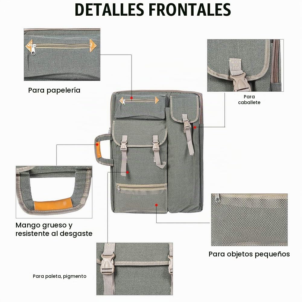 Bolsa de Arte Profesional, Portafolio de Lona Impermeable para Dibujo y Pintura, 66 x 50 cm, Color Gris Smoly, con Función de Multiplicación 4K