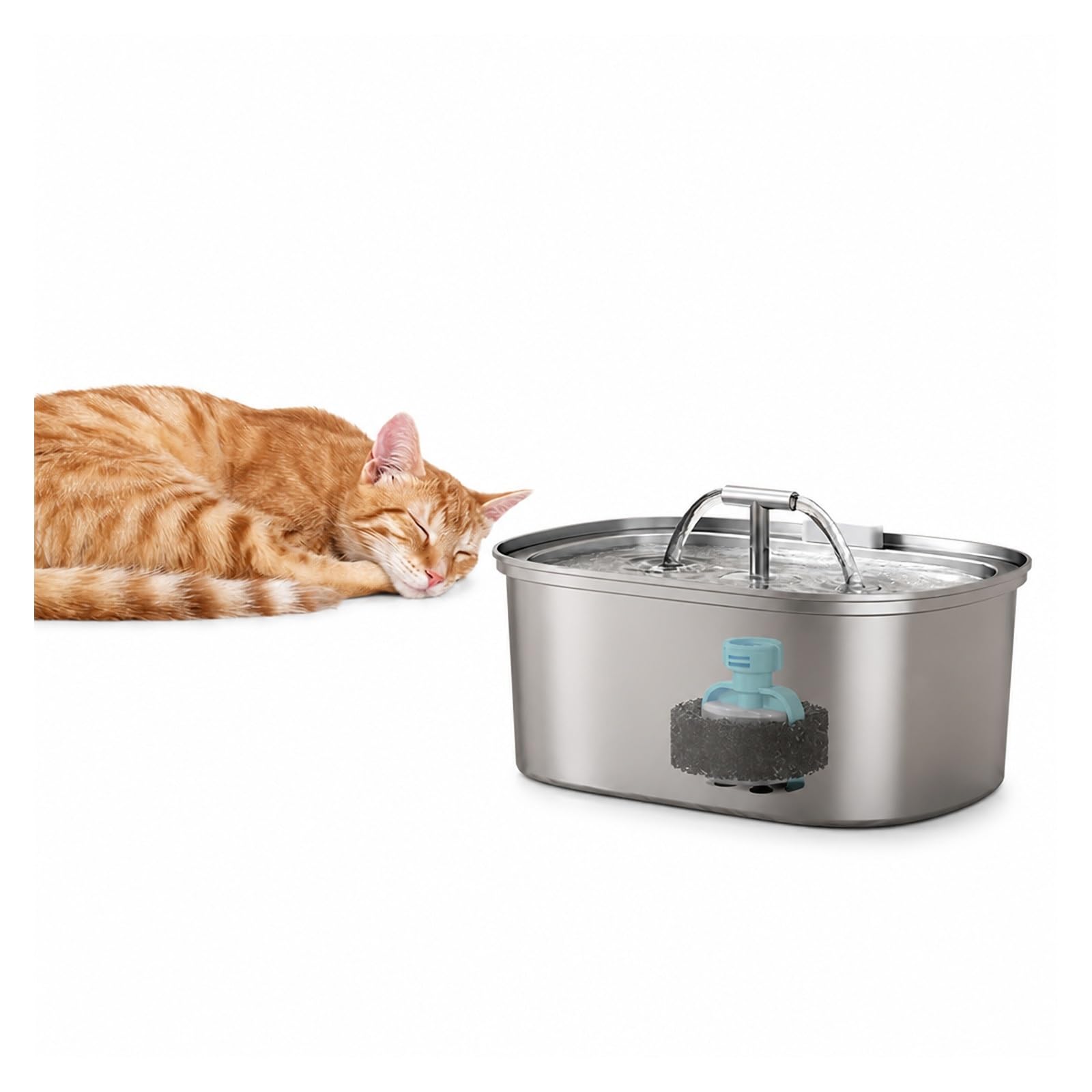 Fuente de Agua para Mascotas, Fuente De Agua para Gatos Acero Inoxidable | Dispensador De Agua Para Mascotas Con Filtro, Bebedero Perros, Bomba Ultrasilenciosa(1set-1filter)
