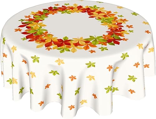 Mantel redondo de otoño de 60 pulgadas con diseño de acuarela de hojas de arce caído coloridas, manteles circulares de Acción de Gracias para el