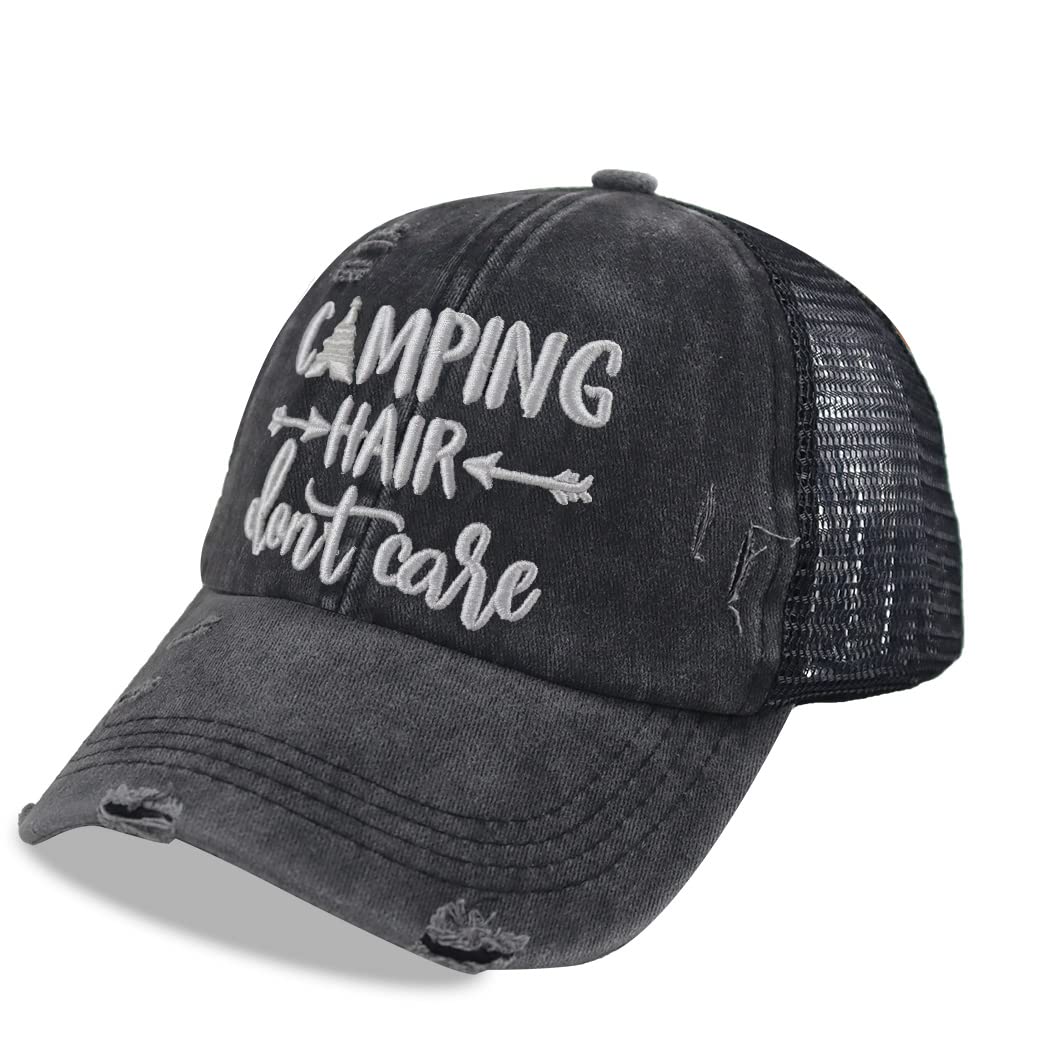 MANMESH HATT Camping Hair Don't Care Hat, Camp Accessories for Outdoor Sport, Vintage Washed Distressed Mesh Baseball Cap