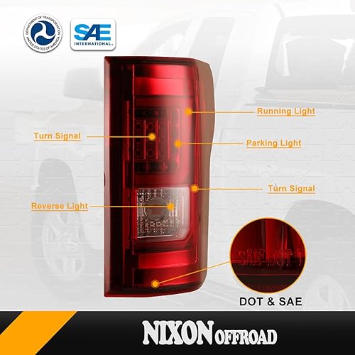Miniatura 8 de Nixon Offroad Luces traseras LED para Ford F-150 2015-2017, lente ahumada de carcasa negra, señal de giro LED, luz de funcionamientoluz de freno