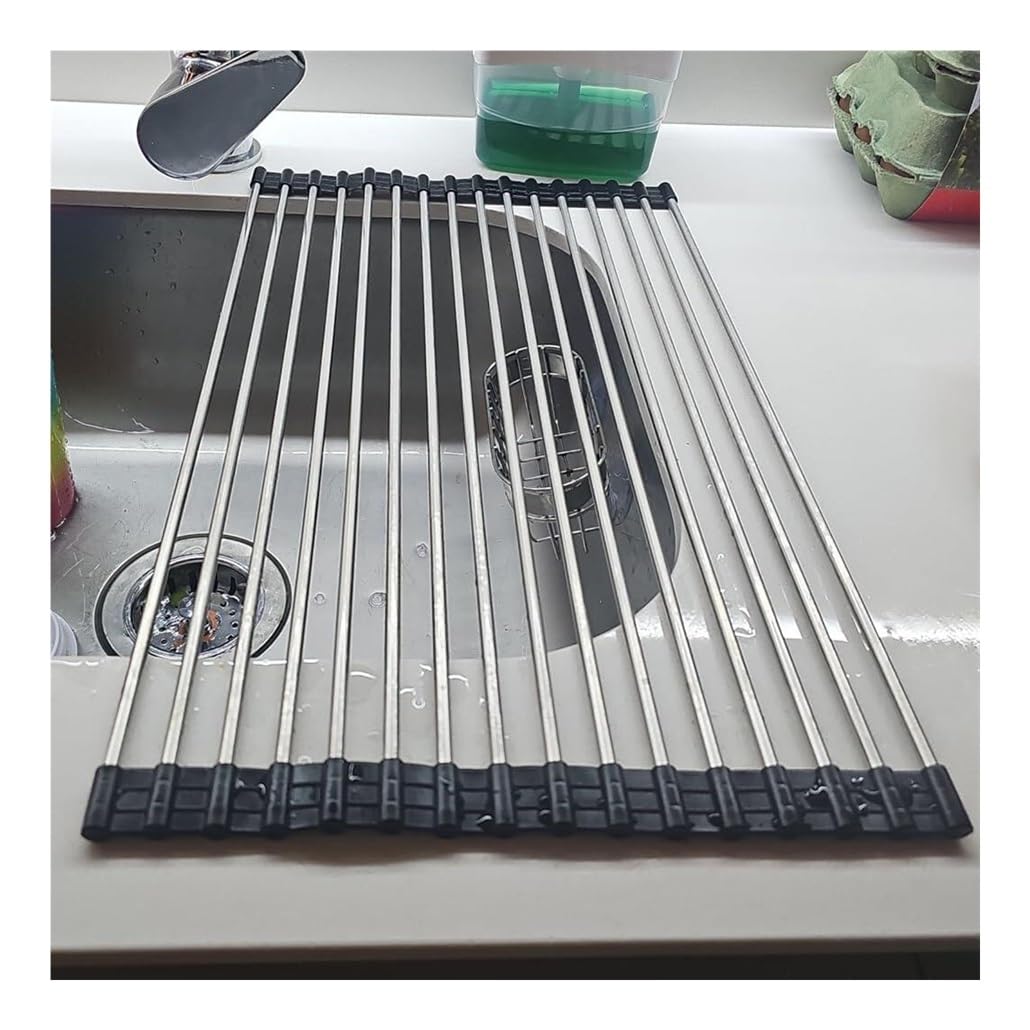 Escurridor de platos enrollable para colocar sobre el fregadero, ideal para la encimera de la cocina. Alfombrilla plegable para escurrir platos sobre el fregadero. Escurridor plegable de acero inoxid