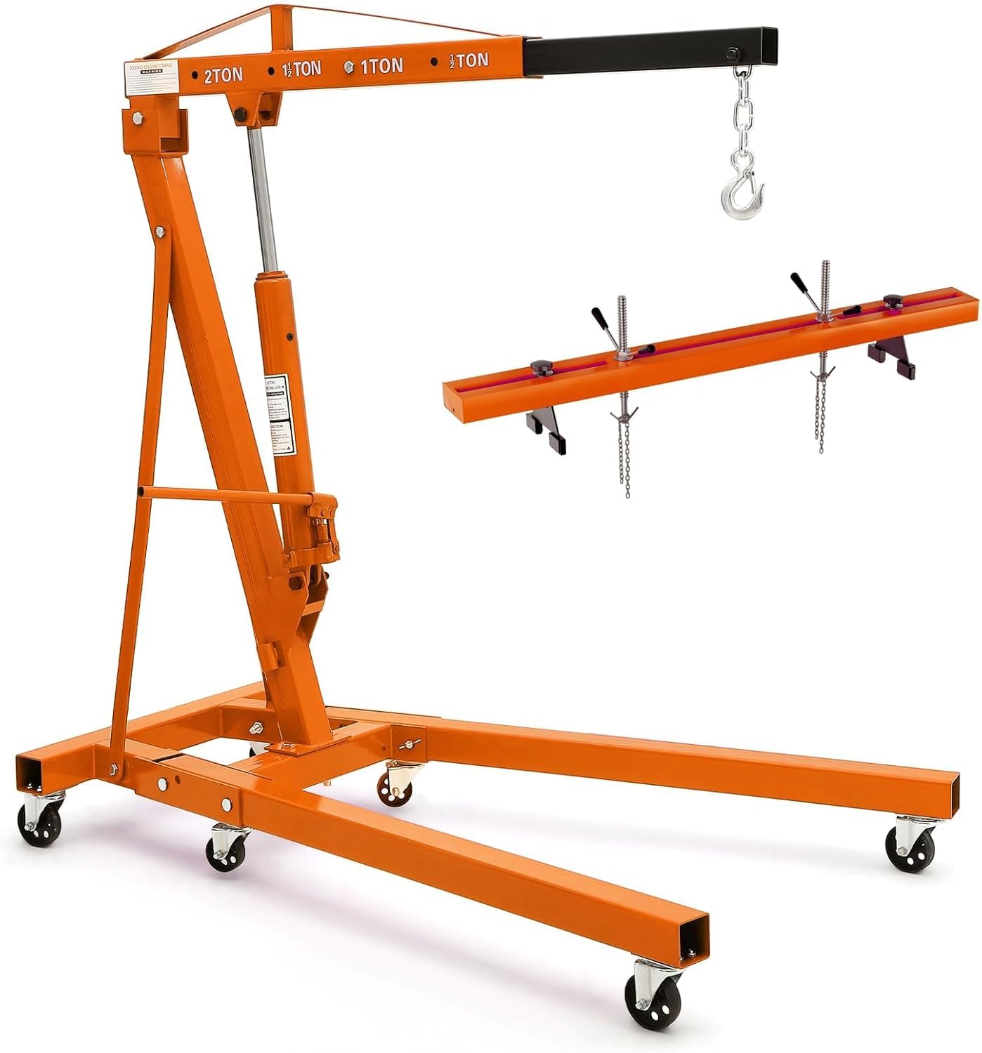 View 4 of ***PARTIAL SET -BOX B ONLY***2 Ton Folding Hydraulic Engine Hoist with 59 in Load Leveler 4400 LBS Capacity Heavy Duty Cherry Picker 6 Swivel Wheels,Engine Support Bar 1100 LBS Capacity for Garage Workshop Warehouse Orange