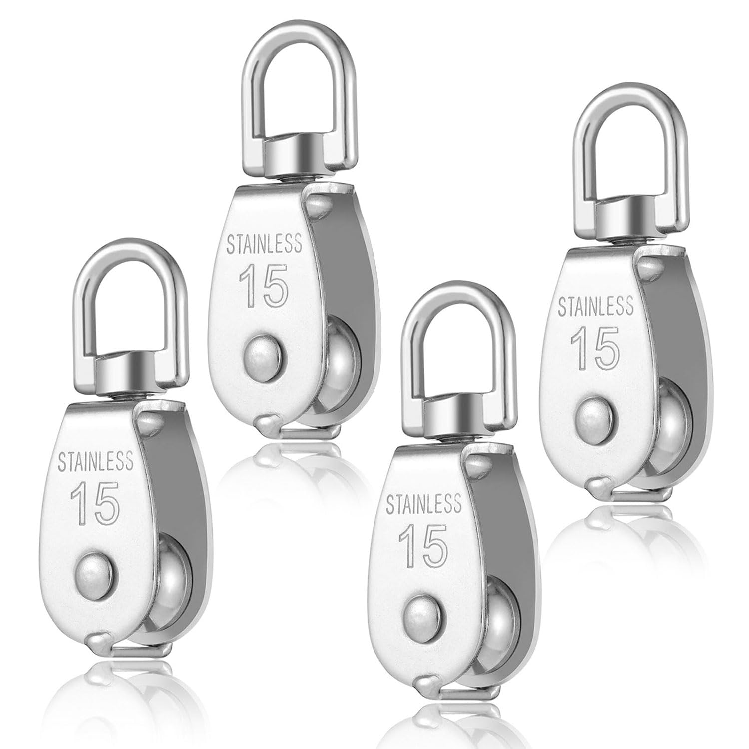Amazon | 滑車 M15 四個セット 耐荷重35kg ローププーリー スイベル式
