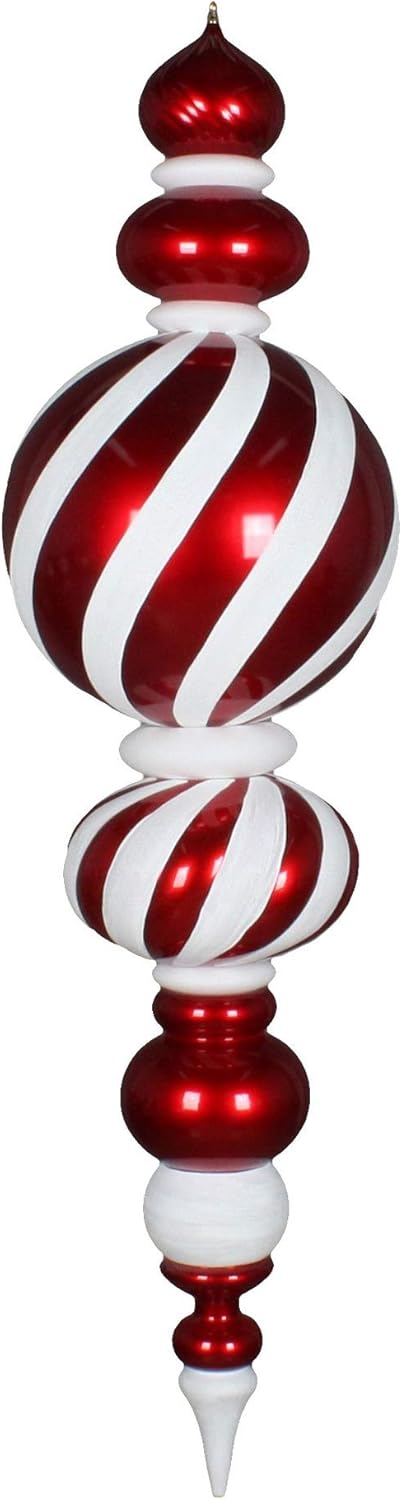 Vickerman 62" Jumbo Candy Finish Finial Stripe Ornament, Shatterproof Plastic, Holiday Christmas Tree Decoration, Red and White