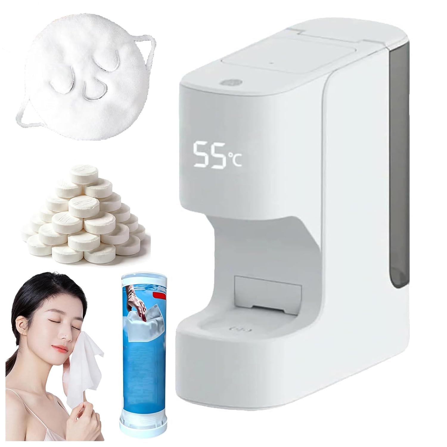 Smart Hot Face Towel Heater Machine (5S Instant Heat), 5 Temperature Modes, Ultra-Quiet Automatic Disposable Hot Face Towel Dispenser, Smart Voice Alerts, for Facials, Cleaning (1Set+20 Towel)