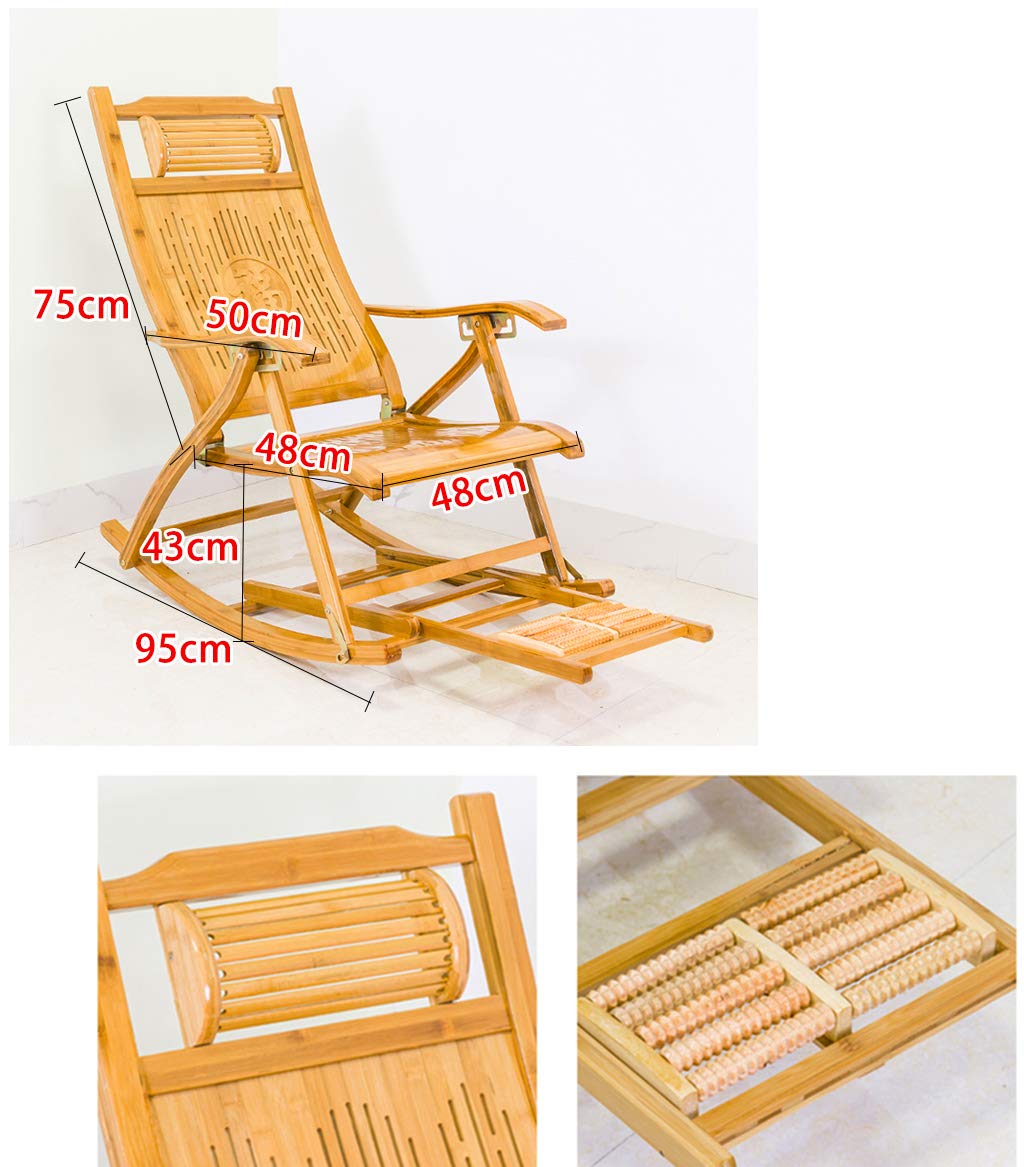 Silla Mecedora de jardín Sillón reclinable Plegable de bambú Reposabrazos Ajustable for Exteriores Silla Hamaca Plegable de Gravedad Cero, con reposapiés Acolchado de púrpura Máx. 150 kg