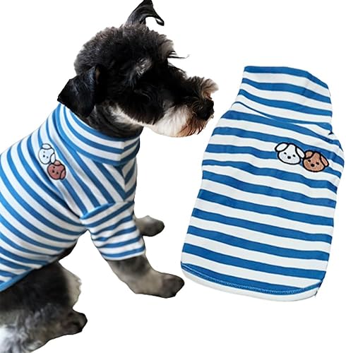 Lindas camisas bordadas para perros, camiseta de algodón a rayas para mascotas, transpirable, elástico, suéter de cuello alto, suéter de punto para