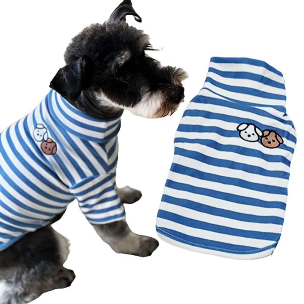Turtleneck Dog Shirt Cute Doggie Embroidery Super Soft Dog Sweatshirt Stretchy Striped Puppy Pullover for Cats Small Medium Large Dogs (X-Large, Blue