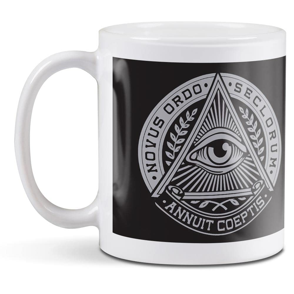1 x 11oz (284ml) White Ceramic Mug Cup - Freemason All Seeing Eye Design for Coffee Tea Drinks Kitchen Birthday Office Fun #8062