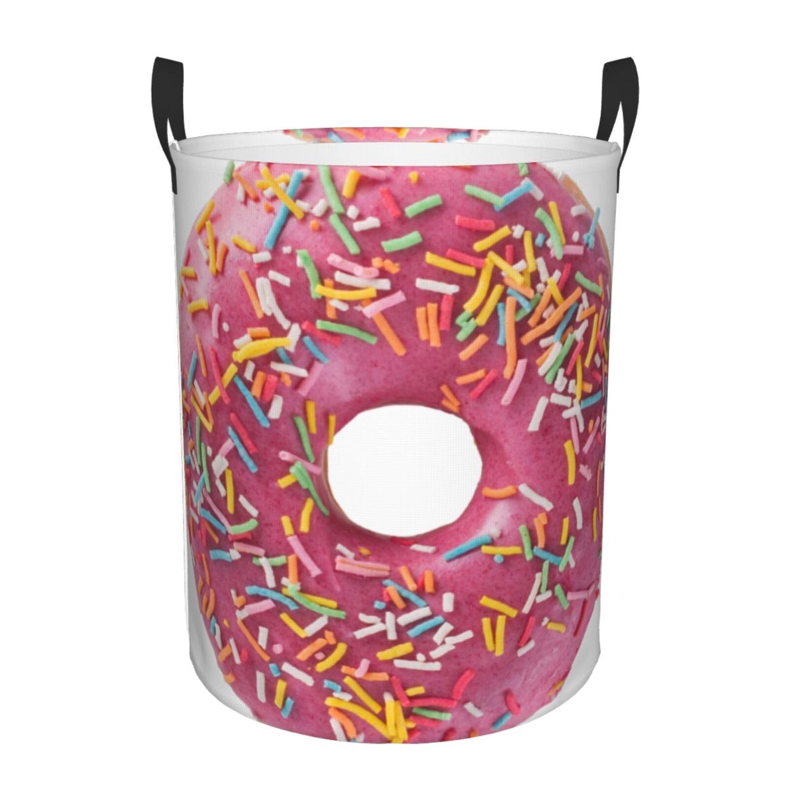 Pink Donut With Sprinkles Laundry Basket Waterproof Collapsible Round Laundry Hamper Toys Clothes Organizer Gift Basket For Room Medium