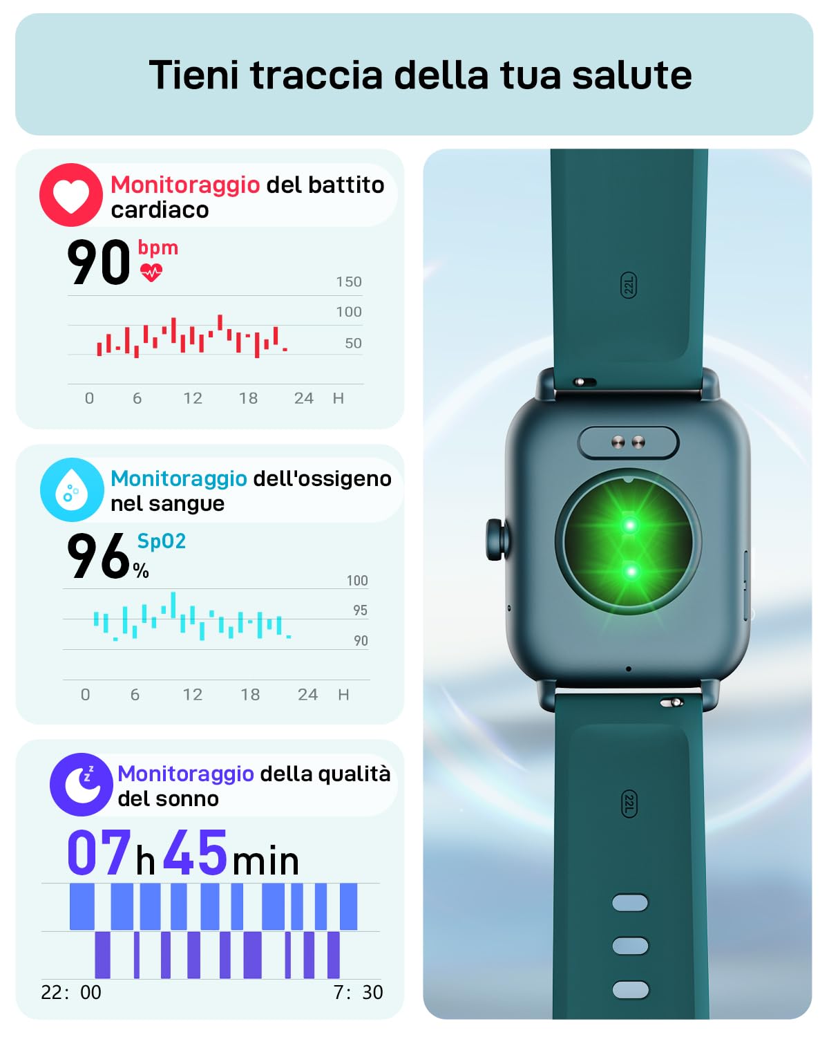 Smartwatch Donna Uomo, 1.8" Orologio Smartwatch Chiamate, Fitness Tracker con Contapassi Cardiofrequenzimetro SpO2,110 Modalità Sport, Monitoraggio Sonno, Impermeabile IP68 per iOS Android Verde Scuro