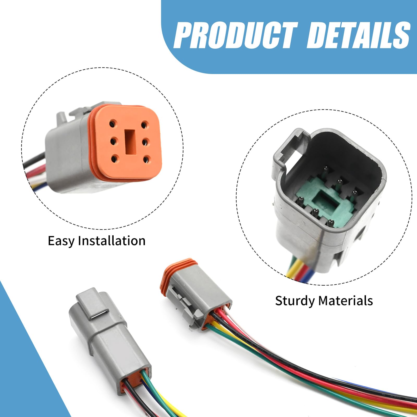 Newnessai 2 Pack Sealed Waterproof DT Connectors, 6-Pin Male and Female Automotive Wire Connectors with Heat Shrink Tubes, Replacement for The Electrical Systems of Motorized Vehicles