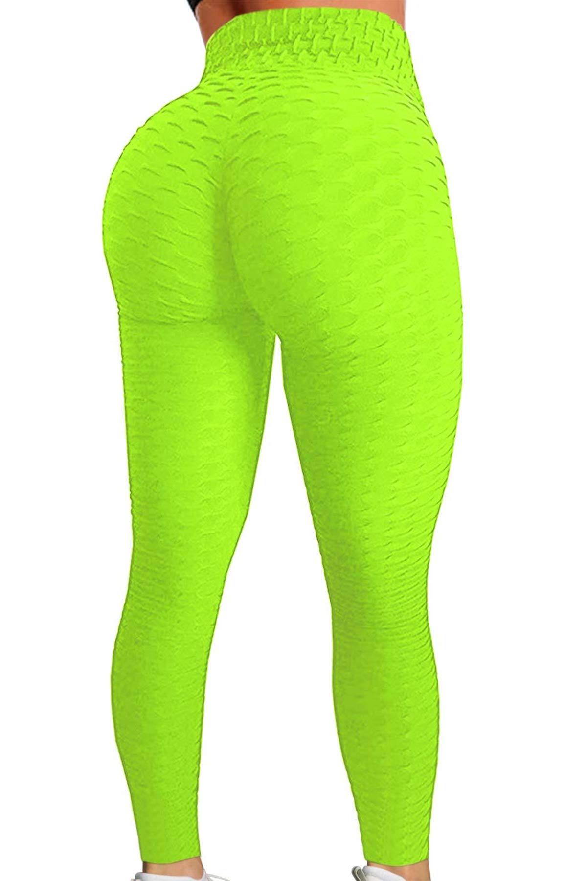 Pau1Hami1ton Women's Scrunch Leggings Honeycomb High Waisted Yoga Pants Capris Workout Running Gym Butt Lift Sport Tights GP-11(Neon Green,2XL)