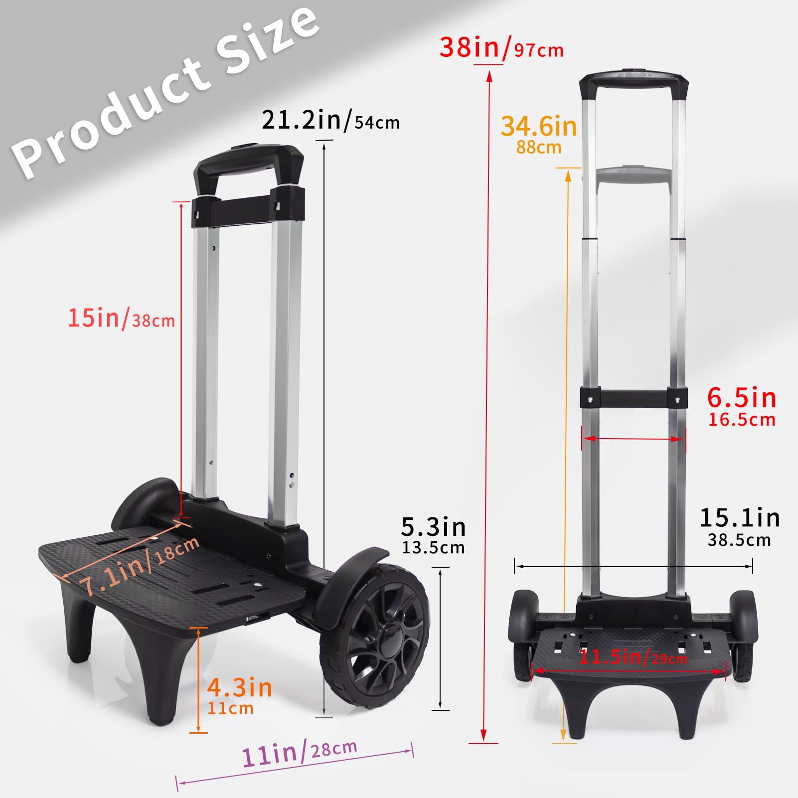 Carrello per zaino, carrello con ruote in lega di alluminio, carrello per bagagli con 2 grandi ruote per serbatoio, carrello pieghevole con cinghie per bagagli, zaino per il pranzo, borsa da golf