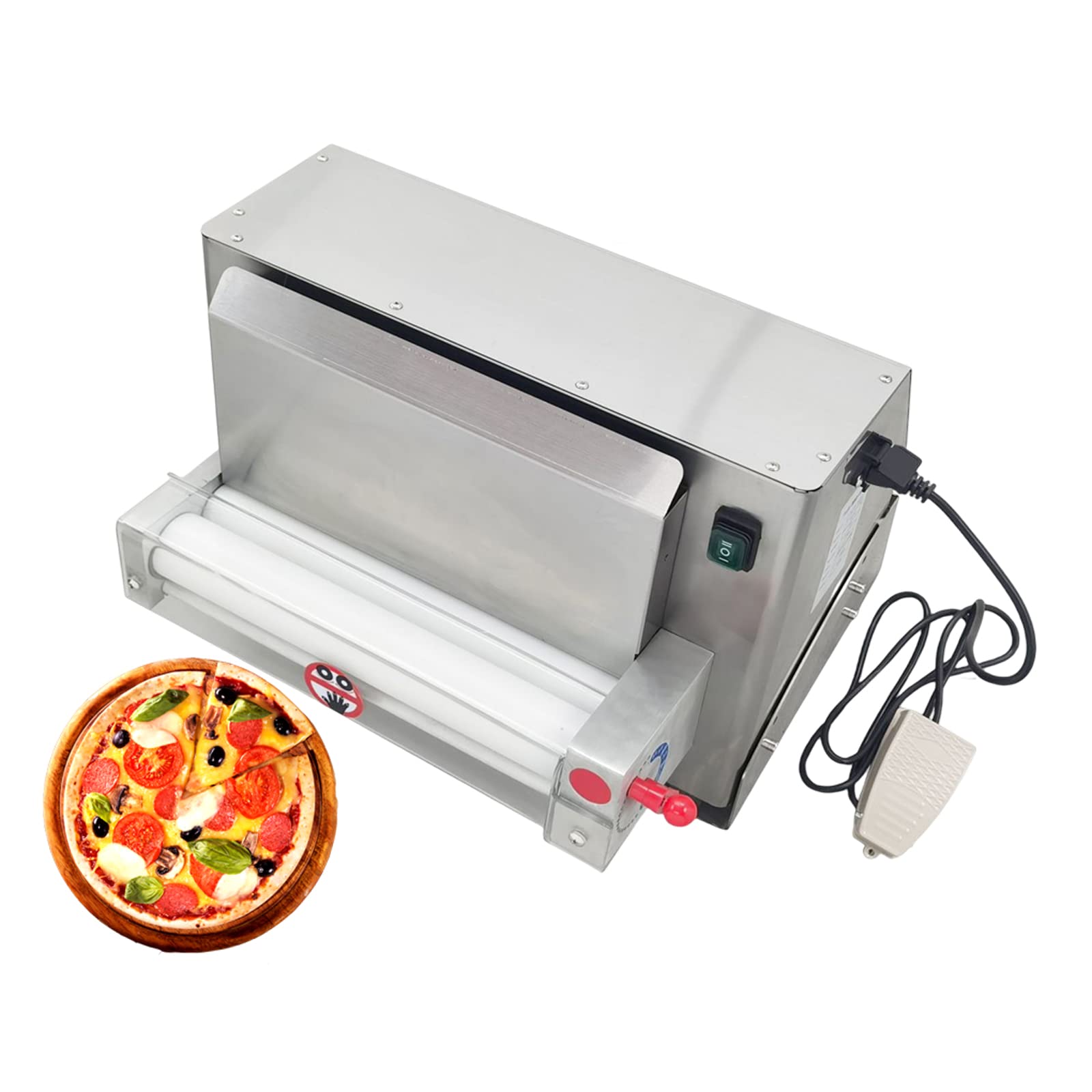 EQCOTWEA Electric Pizza Dough Roller Sheeter Machine 12in Pizza Dough Ball Press Machine Automatic Pizza Dough Rolling Press Machine 450W Stainless Steel Pasta Bread Noodle Maker 110V