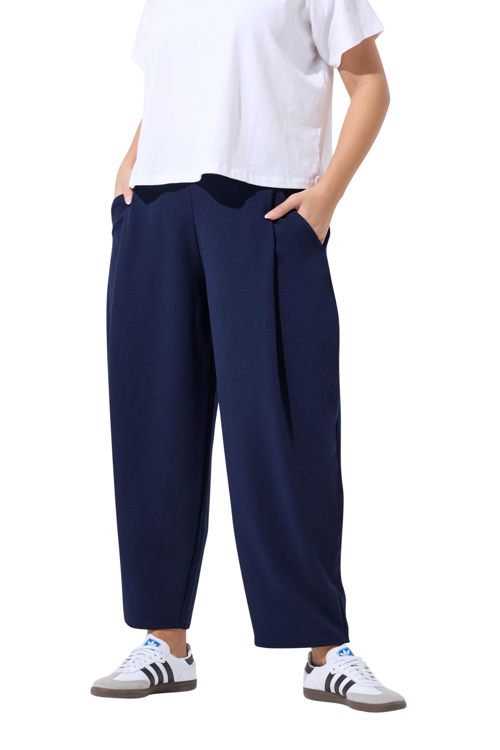 Yours Women's Pleated Barrel Leg Trousers in Dark Navy | Size: 22-24