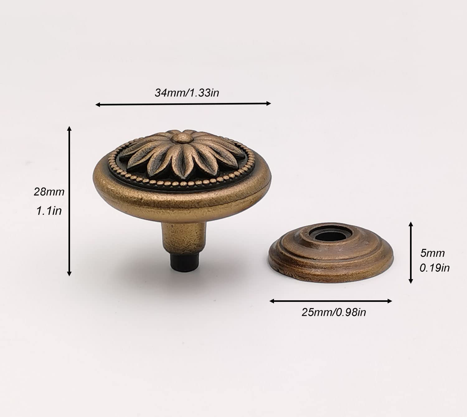 Juego de 12 pomos de latón retro para gabinetes de cocina, Headsitg, pomos antiguos para cajones de tocador de bronce envejecido con forma de flor