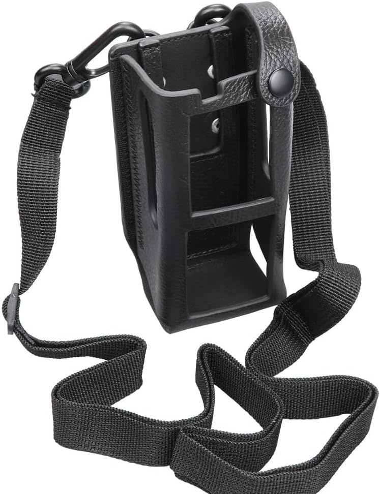 Hard Leather Molle Radio Holster for BaoFeng UV5R, 2 Way Radio Protective Bag with Shoulder Strap, Compatible with Kenwood Icom HYT Arcshell Retevis H777