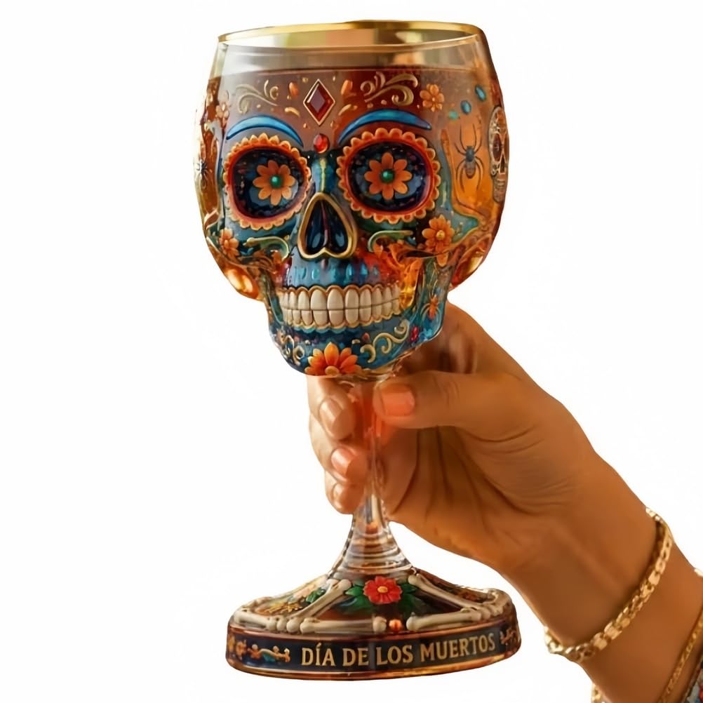 APOMNG Skull Skull Goblet Stainless Steel Liner Hand Painted Drinkware Unique Halloween Party Cup Bar Decor Gift for Skull Lovers and Collectors