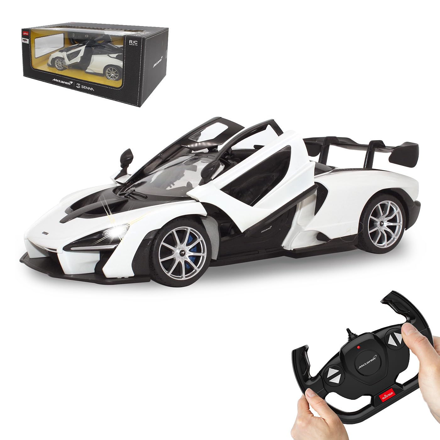 JAMARA 403118 McLaren Senna 2,4 GHz 1:14-RC samochód, oficjalnie licencjonowany, do 1 godziny jazdy samochodem, ok. 11 km/h, światło LED, ręczne otwieranie drzwi, idealnie odtworzone szczegóły,