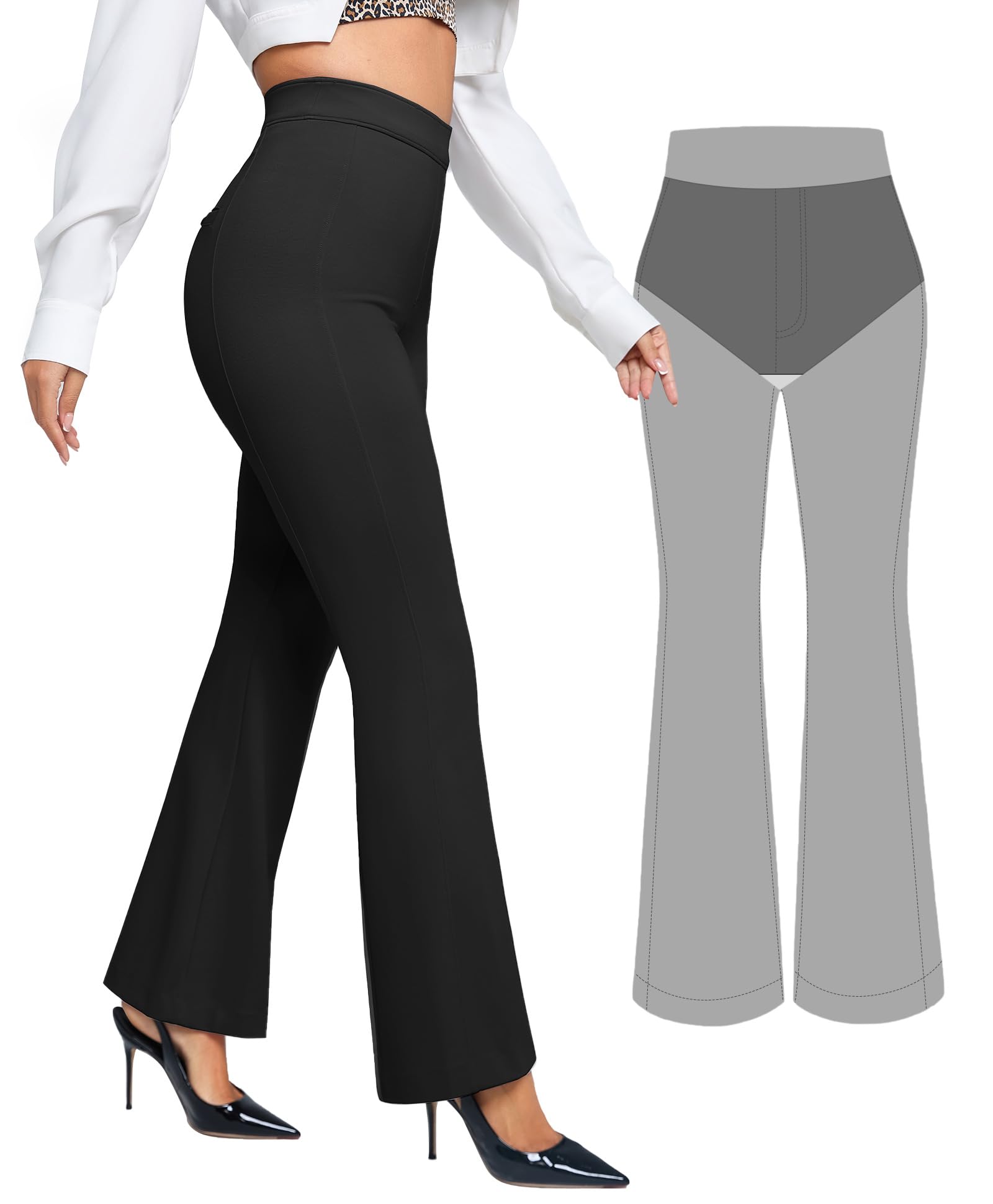 BRXL Dress Pants Women Tummy Control High Waisted Pull On Comfy Work Pants Business Casual Slimming Flare Slacks