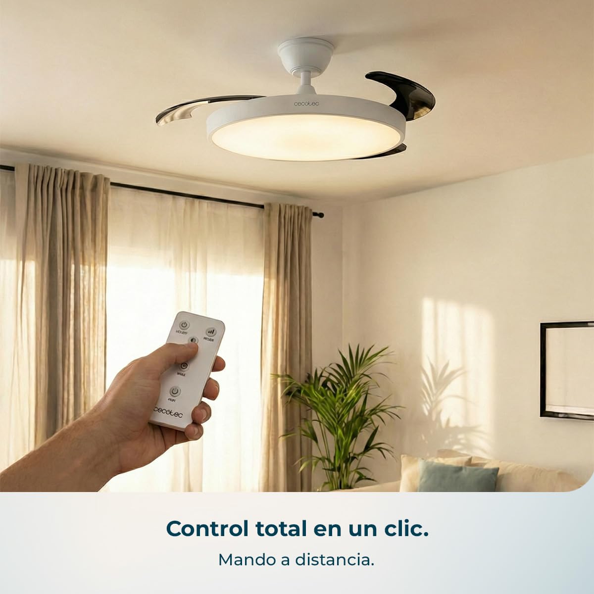 Cecotec Ventilador de Techo con Luz con Aspas Retráctiles EnergySilence Aero 300 Air Invisible. 30W, Motor DC, Mando a Distancia, 6 Velocidades, Temporizador 4h, Función Winter-Summer — view 5